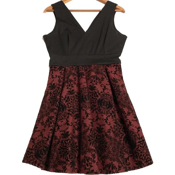 Haute Monde Womens Fit & Flare Party Dress Knee Length Black Maroon Velvet XL - Picture 9 of 10
